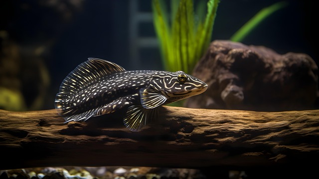 A common pleco with its distinctive sucker mouth attached to a glass pane.
