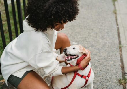 happy pet owner with dog