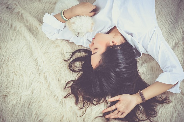 Cat owner gently stroking a calm cat after grooming