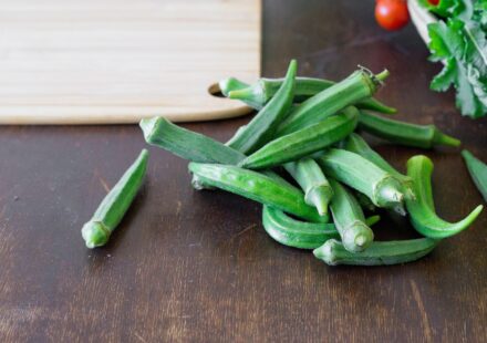 dog eating okra